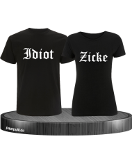 Idiot und Zicke Partnerlook T-Shirt-Set