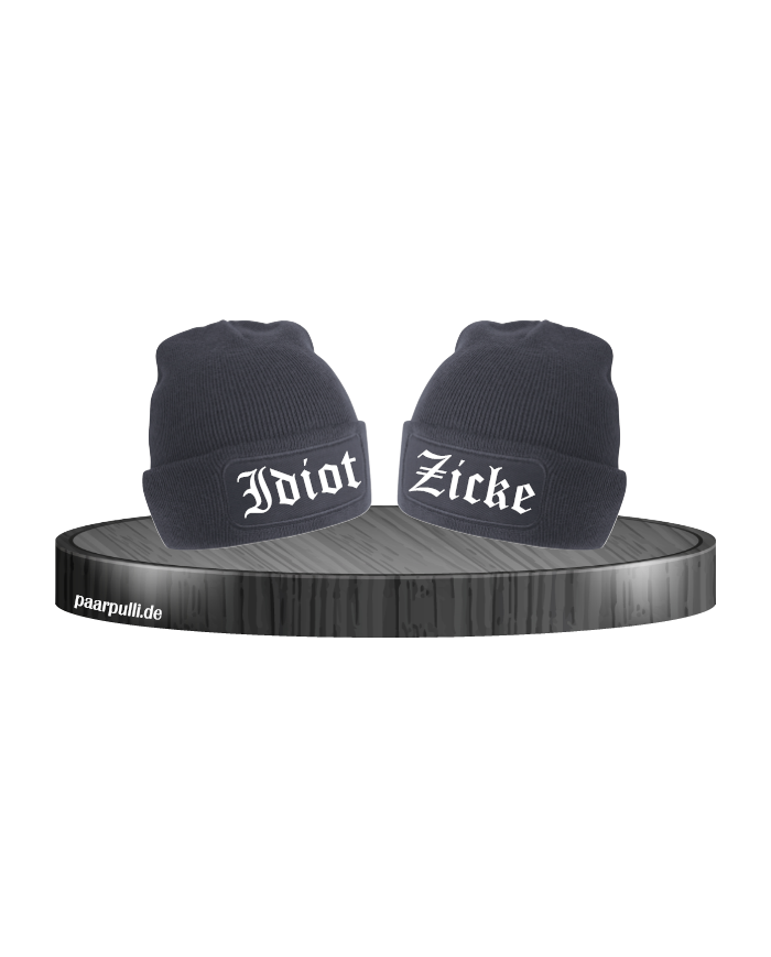 Idiot zicke partnerlook beanies in schwarz