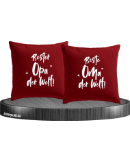 Bester Opa und Beste Oma der Welt Kissenbezug Set in rot