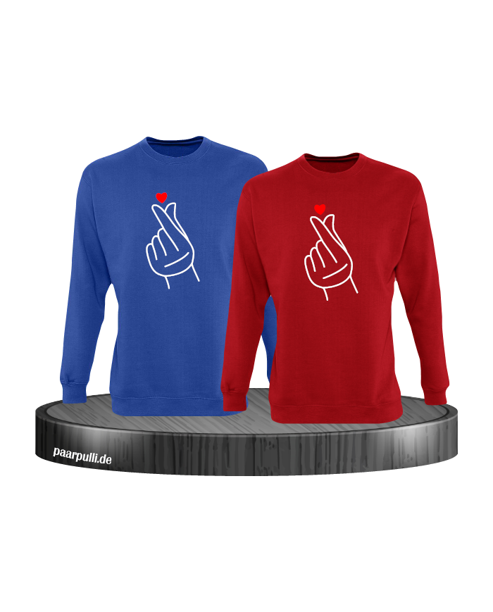Fingerherzen Partnerlook Sweatshirts in blau rot