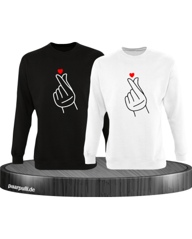 Fingerherzen Partnerlook Sweatshirts in schwarz weiß Fingerherzen Partnerlook Sweatshirts in schwarz weiß