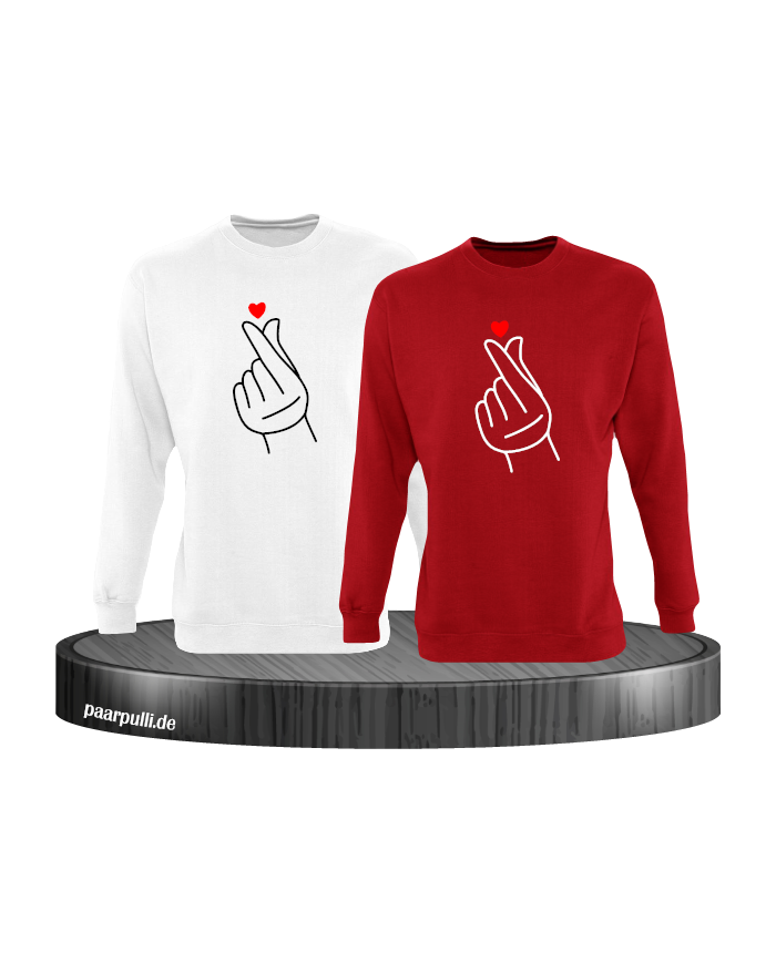 Fingerherzen Partnerlook Sweatshirts in weiß rot