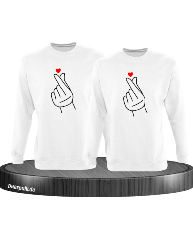 Fingerherzen Partnerlook Sweatshirts in weiß Fingerherzen Partnerlook Sweatshirts in weiß