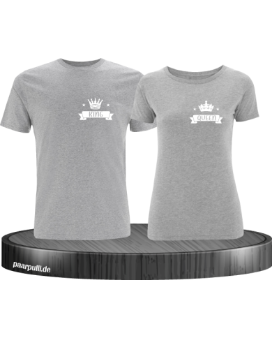 King und Queen T-Shirts bedruckt auf der Brust in grau King und Queen T-Shirts bedruckt auf der Brust in grau