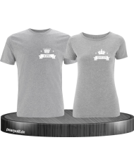 King und Queen T-Shirts bedruckt auf der Brust in grau