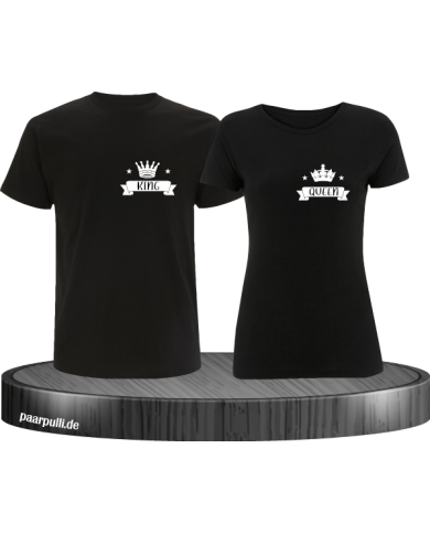 King und Queen T-Shirts bedruckt auf der Brust in schwarz