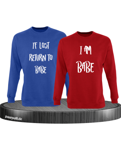 If lost return to babe pärchen sweatshirt in blau rot If lost return to babe pärchen sweatshirt in blau rot