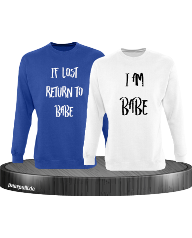 If lost return to babe pärchen sweatshirt in blau weiß