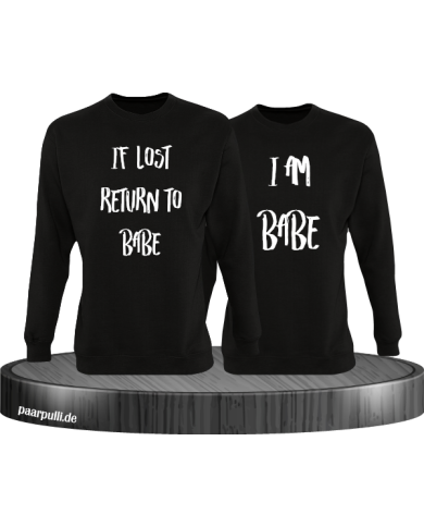 If lost return to babe pärchen sweatshirt in schwarz If lost return to babe pärchen sweatshirt in schwarz