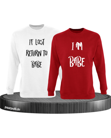 If lost return to babe pärchen sweatshirt in weiß rot
