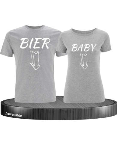Bier und Baby Partnerlook T Shirts in grau Bier und Baby Partnerlook T Shirts in grau