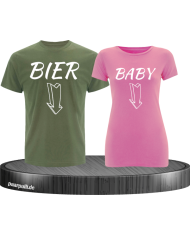 Bier und Baby Partnerlook T Shirts in khaki rosa