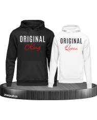Original King und Original Queen Partnerlook Hoodies in schwarz weiß