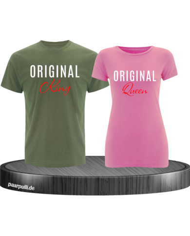 Original King und Original Queen T-Shirts in khaki rosa Original King und Original Queen T-Shirts in khaki rosa