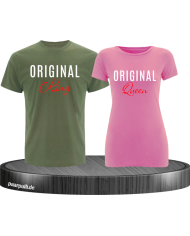 Original King und Original Queen T-Shirts in khaki rosa