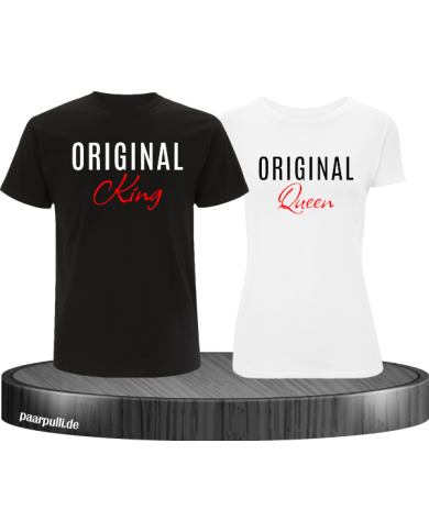Original King und Original Queen T-Shirts in schwarz weiß