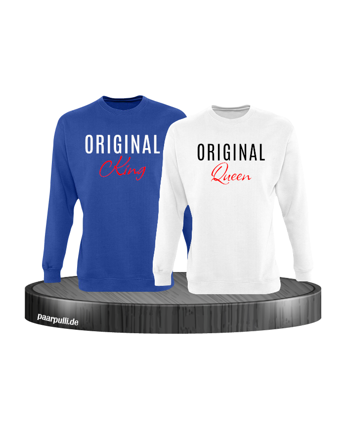 Original King und Original Queen Partner Sweatshirts in blau weiß