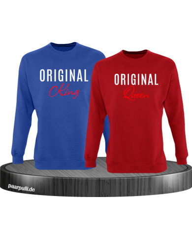 Original King und Original Queen Partner Sweatshirts in blau rot Original King und Original Queen Partner Sweatshirts in blau rot