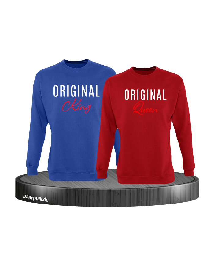 Original King und Original Queen Partner Sweatshirts in blau rot