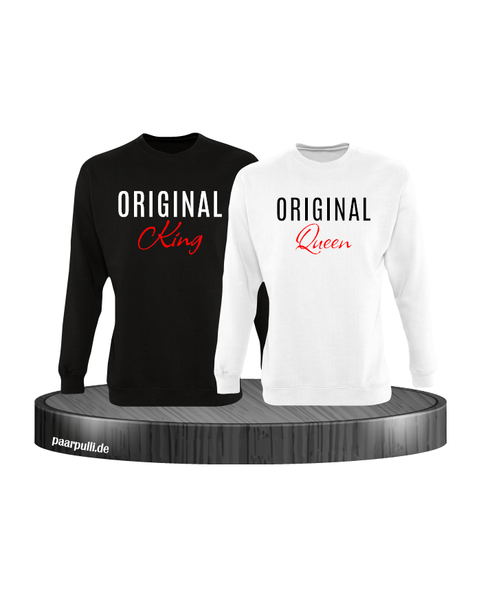 Original King und Original Queen Partner Sweatshirts in schwarz weiß