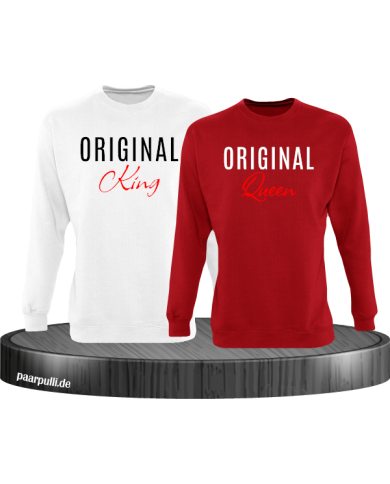 Original King und Original Queen Partner Sweatshirts in weiß rot Original King und Original Queen Partner Sweatshirts in weiß rot
