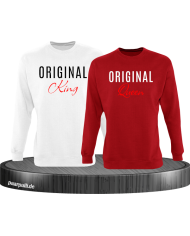 Original King und Original Queen Partner Sweatshirts in weiß rot