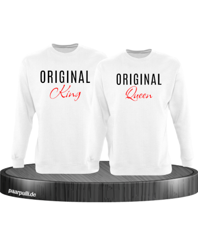 Original King und Original Queen Partner Sweatshirts in weiß Original King und Original Queen Partner Sweatshirts in weiß