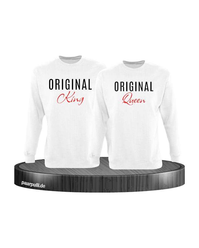 Original King und Original Queen Partner Sweatshirts in weiß Original King und Original Queen Partner Sweatshirts in weiß