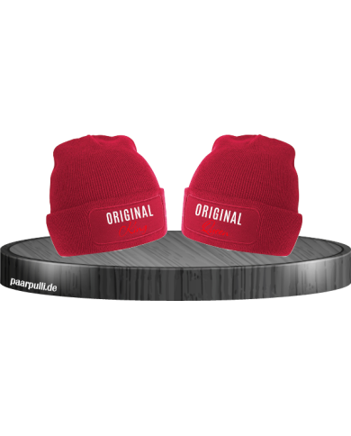 Original King und Original Queen Partnerlook Beanies in rot Original King und Original Queen Partnerlook Beanies in rot