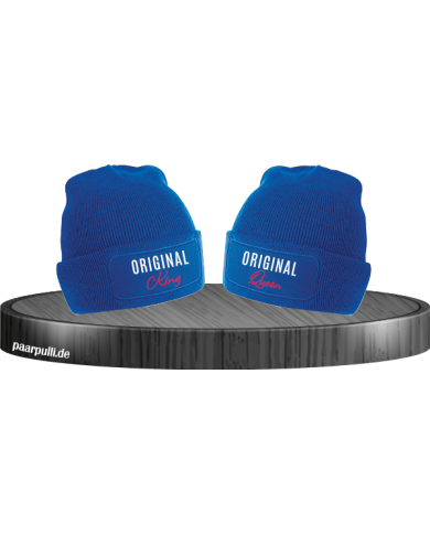 Original King und Original Queen Partnerlook Beanies in blau Original King und Original Queen Partnerlook Beanies in blau