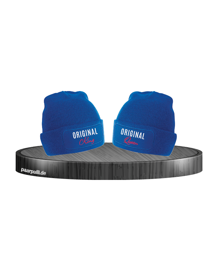 Original King und Original Queen Partnerlook Beanies in blau