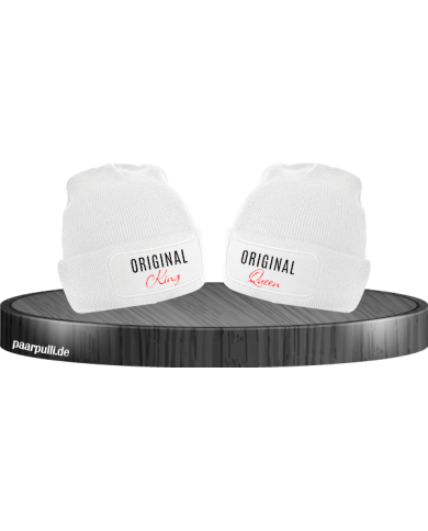 Original King und Original Queen Partnerlook Beanies in weiß Original King und Original Queen Partnerlook Beanies in weiß