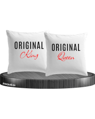 Original King und Original Queen Kissenbezüge in weiß