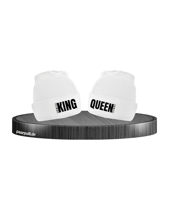 King Queen Mützen mit Wunschdatum in weiß