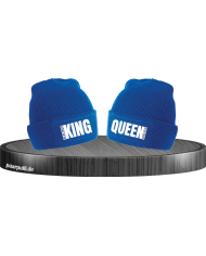 King Queen Mützen mit Wunschdatum in blau