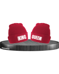 King Queen Mützen mit Wunschdatum in rot