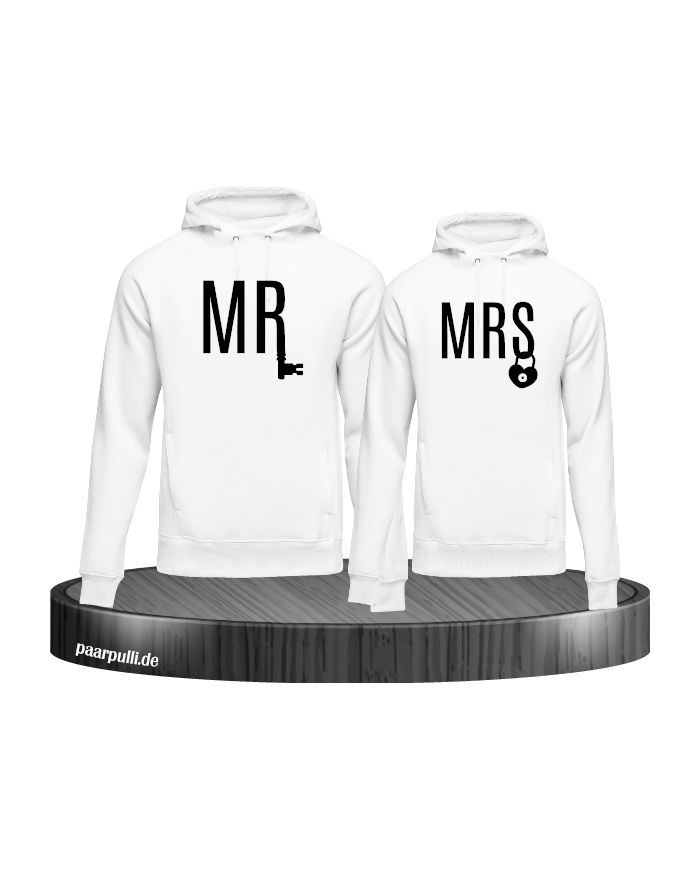 Mr und Mrs mit schloss und schlüssel hoodies in weiß