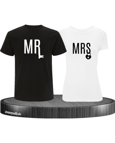 Mr. und Mrs. mit Schloss und Schlüssel Partnerlook T-Shirts in schwarz weiß Mr. und Mrs. mit Schloss und Schlüssel Partnerlook T-Shirts in schwarz weiß