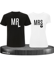 Mr. und Mrs. mit Schloss und Schlüssel Partnerlook T-Shirts in schwarz weiß