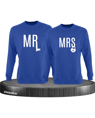 Mr und Mrs mit Schloss und Schlüssel Partnerlook Sweatshirts in blau Mr und Mrs mit Schloss und Schlüssel Partnerlook Sweatshirts in blau