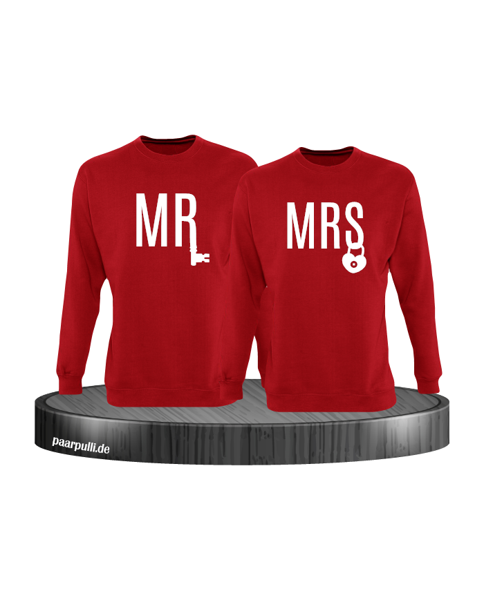 Mr und Mrs mit Schloss und Schlüssel Partnerlook Sweatshirts in rot