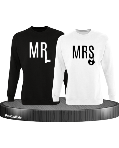 Mr und Mrs mit Schloss und Schlüssel Partnerlook Sweatshirts in schwarz weiß Mr und Mrs mit Schloss und Schlüssel Partnerlook Sweatshirts in schwarz weiß