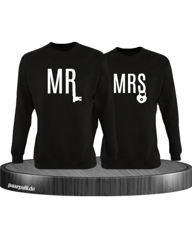 Mr und Mrs mit Schloss und Schlüssel Partnerlook Sweatshirts in schwarz Mr und Mrs mit Schloss und Schlüssel Partnerlook Sweatshirts in schwarz