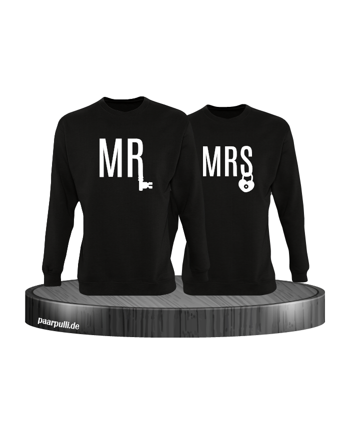 Mr und Mrs mit Schloss und Schlüssel Partnerlook Sweatshirts in schwarz