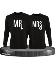 Mr und Mrs mit Schloss und Schlüssel Partnerlook Sweatshirts in schwarz