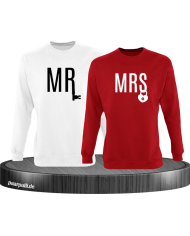 Mr und Mrs mit Schloss und Schlüssel Partnerlook Sweatshirts in weiß rot