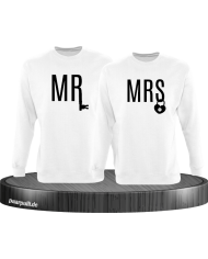 Mr und Mrs mit Schloss und Schlüssel Partnerlook Sweatshirts in weiß