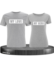My Love My Hero Partner T-Shirts in grau
