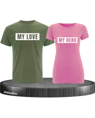 My Love My Hero Partner T-Shirts in khaki rosa