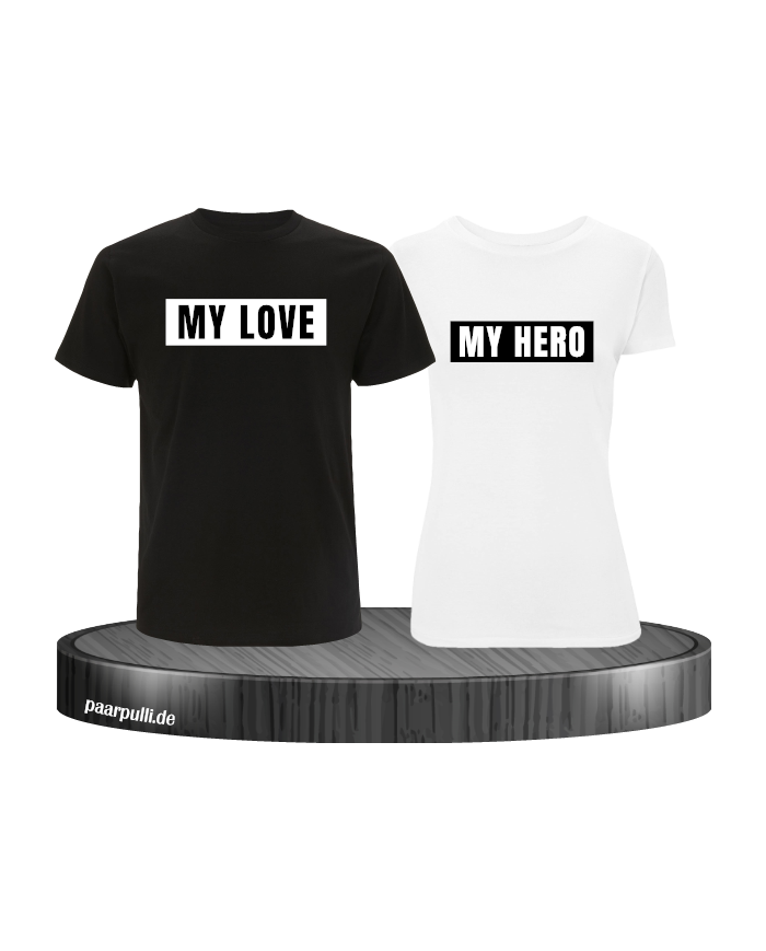 My Love My Hero Partner T-Shirts in schwarz weiß